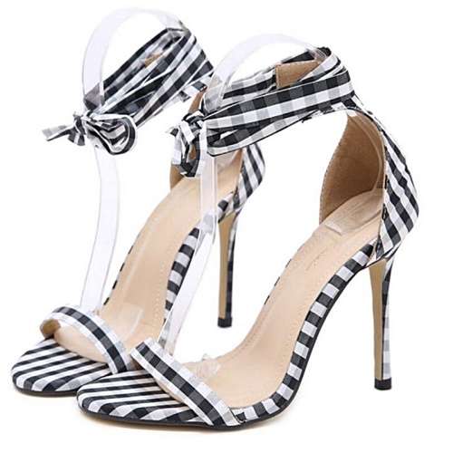 *WILD ROSE* Black Gingham Open Toe Stiletto Sandal High Heels - SA Sizes 2.5-7