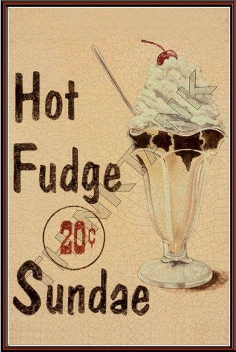 Vintage Fast Food Advertising Metal Sign - Hot Fudge Sundae