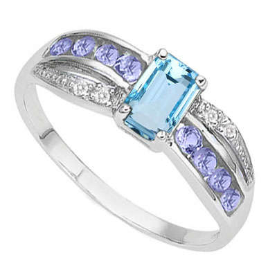 Blue Topaz, Tanzanite and Diamond Dress/Wedding/Engagement Ring