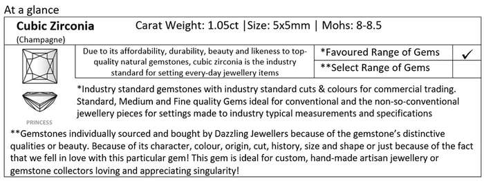 Champagne Cubic Zirconia. Square/Princess-cut. 1.05ct | 5mm
