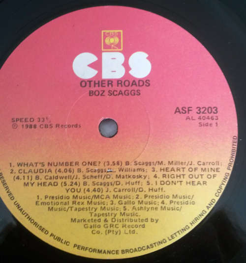 Boz Scaggs - Other Roads 1988 Vinyl LP SA
