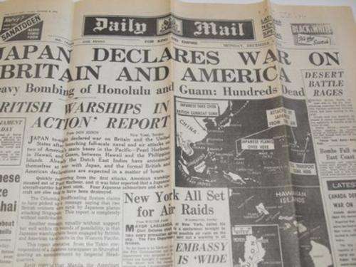 Wartime Newspaper - Daily Mail - 8 Dec 1941