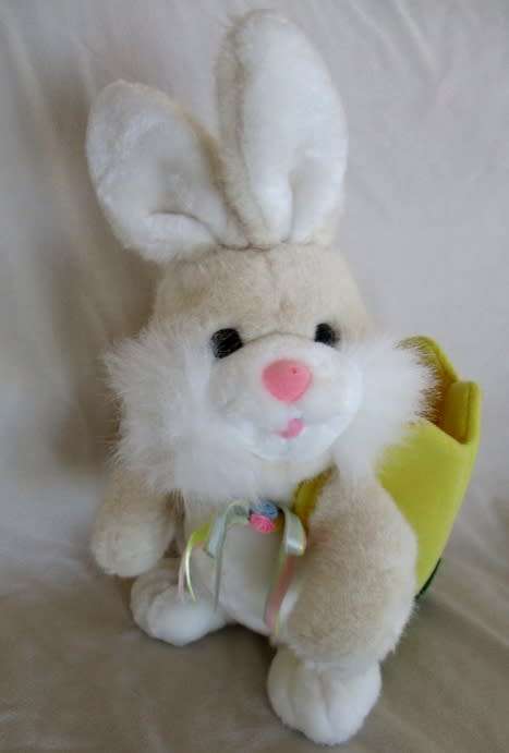 CUTE TOY WORLD BUNNY RABBIT WITH BASKET - GREAT FOR STASHING EGGS AT EASTER!
