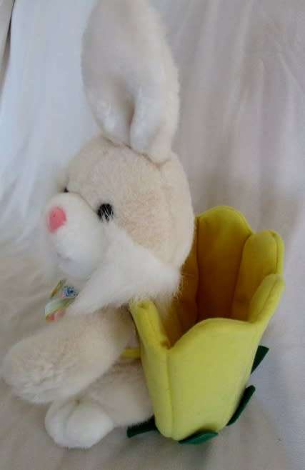 CUTE TOY WORLD BUNNY RABBIT WITH BASKET - GREAT FOR STASHING EGGS AT EASTER!