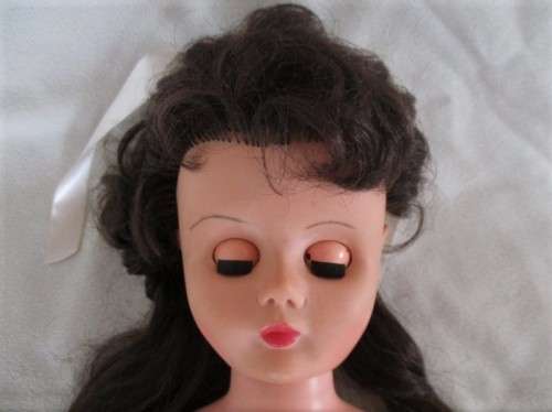 A LOVELY 49CM TALL BROWN-EYED VINTAGE DOLL