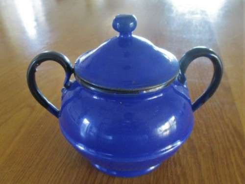 FOR JEMIMA ONLY - VINTAGE BLUE ENAMEL SUGAR BASIN WITH LID