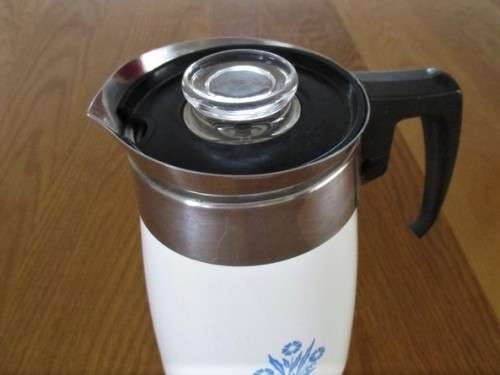 LARGE 6-CUP CORNING WARE STOVE TOP PERCOLATOR - BLUE CORNFLOWER DESIGN