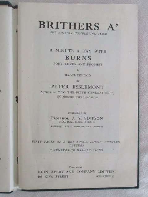 1945 HARD COVER - BRITHERS A` - A MINUTE A DAY WITH BURNS - BY PETER ESSLEMONT