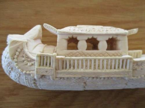ANTIQUE 1800's CANTON DRAGON BOAT CARVED FROM A SOLID PIECE OF IVORY - INCOMPLETE