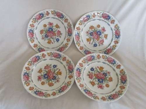 FOUR BEAUTIFUL LARGE PONTESA IRONSTONE PLATES WITH FLORAL DESIGN - MADE IN SPAIN