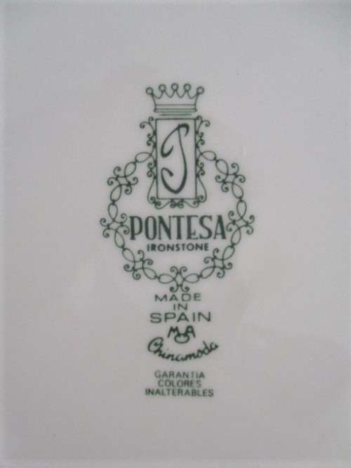 FOUR BEAUTIFUL LARGE PONTESA IRONSTONE PLATES WITH FLORAL DESIGN - MADE IN SPAIN