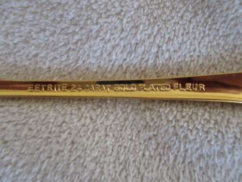 6  EETRITE FLEUR 24KT GOLD PLATED ROYAL ALBERT TEASPOONS -  (DISREGARD REFLECTIONS - BOXED AS NEW)