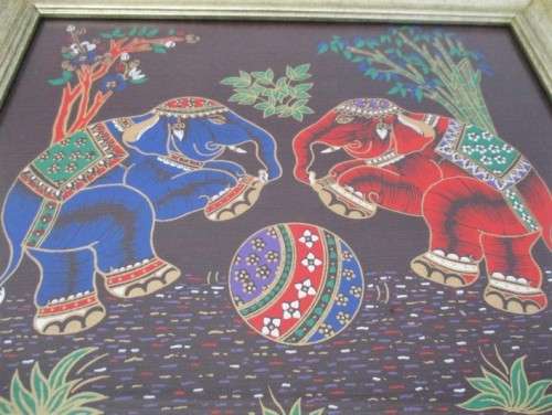 Thailand Hand painted cloth art - framed