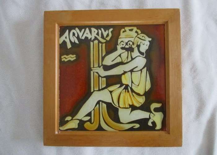 Vintage 1960`s framed Liebermann tile - Aquarius (discontinued)