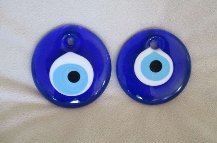 Two Turkish glass "Nazar Boncuk` (Evil Eye) Fridge magnets - to ward off bad energies