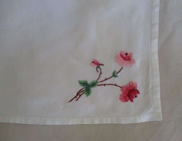 A VINTAGE RECTANGULAR VERY NEATLY HAND EMBROIDERED CLOTH WITH FLORAL DESIGN