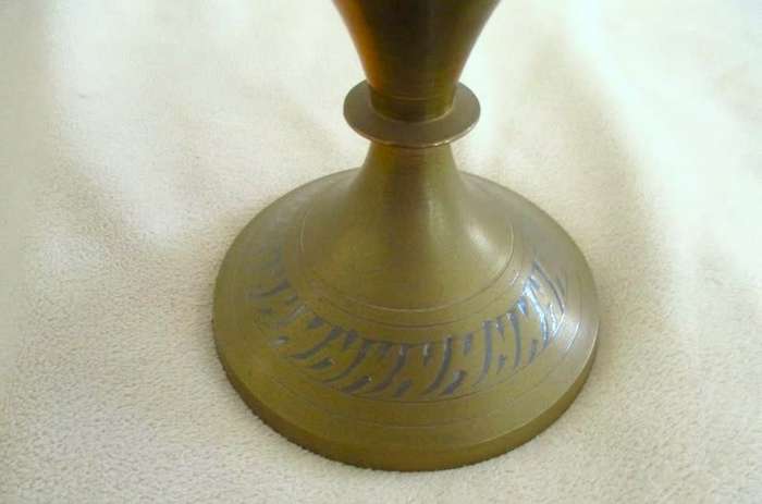 Large Mid century Indian brass vase - beautifully etched and with vivid enameled design