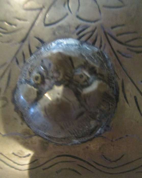 Vintage Chinese brass vase  - Foo Dog handles and engraved with Foo Dog and floral design