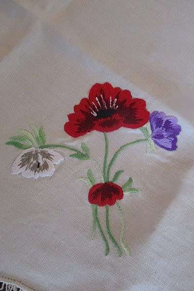 Quality Pure Irish Linen embroidered oval cloth with crocheted lace border