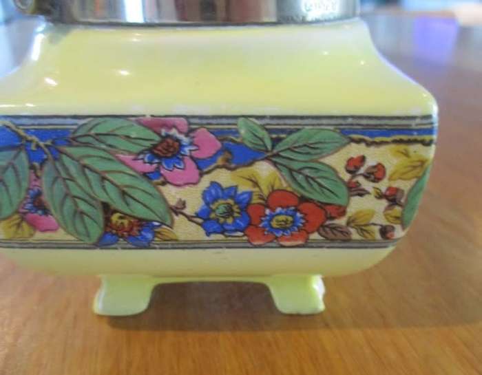 Vintage 1920's/30's Lancaster Hanley porcelain and EPNS footed preserve/jam jar