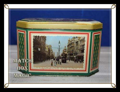 NICE COLLECTABLE TIN WITH HISTORICAL PHOTOS OF SOUTH AFRICA HEIGHT 8.5CM