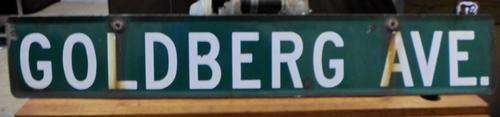 VINTAGE ENAMEL GOLDBERG AVE SIGN IN GOOD CONDITION