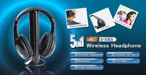 5 in 1 WIRELESS HEADPHONES WITH BUILT IN FM RADIO