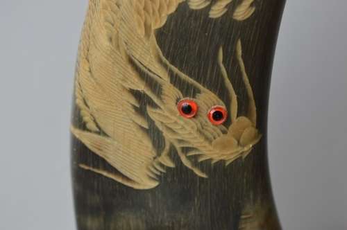 A PAIR OF EXQUISITE  ASIAN WATER BUFFALO CARVED DRAGON HORNS