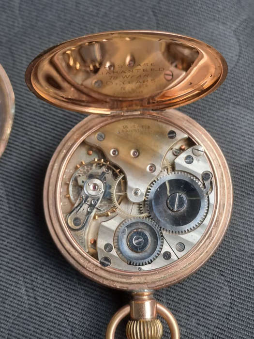 Swiss 14k chrono-adjustment swan neck pocket watch