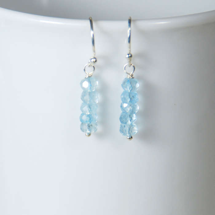 Atenea handmade tiny natural Aquamarine earrings on sterling silver