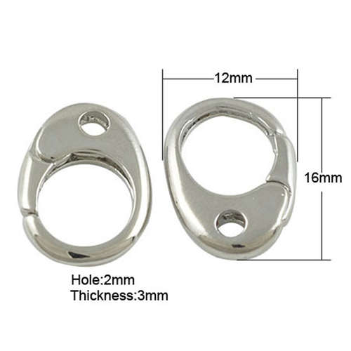 Brass Clasp, Platinum, 16x12x3mm