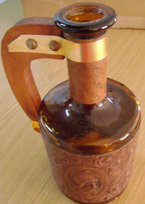 GLASS BOTTLE - HAND MADE IN SPAIN - WITH WOOD AND LEATHER