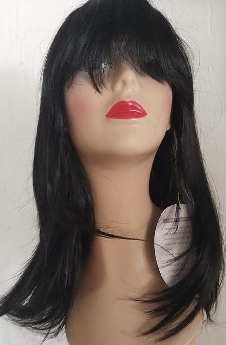Wig with bangs/fringe colour black 14inch with adjustable straps same day processing