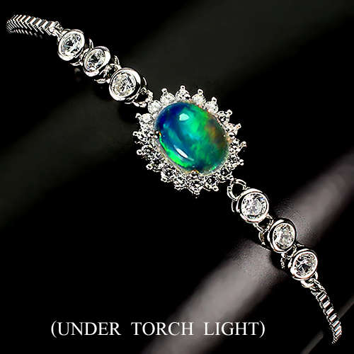 Alluring Solid Sterling Silver Natural Opal Bracelet