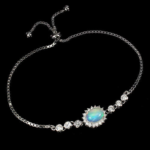 Alluring Solid Sterling Silver Natural Opal Bracelet