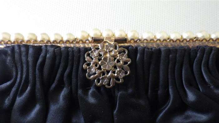 Elegant Vintage / Antique Black Satin Evening Bag
