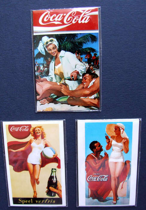 SET OF 3 COCA COLA COKE FRIDGE MAGNETS - VINTAGE ADS LOT 1 ( AFRIKAANS )