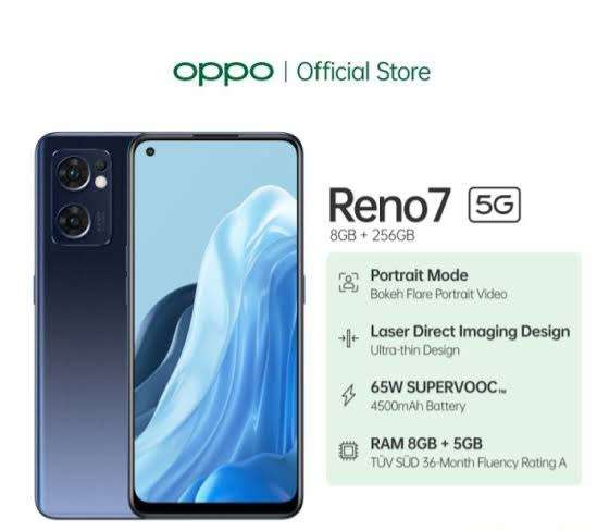 OPPO RENO7 5G || 256G,8+5G, TRIPLE CAMERA,65 WATT FAST CHARGE,UNDER DISPLAY FINGERPRINT