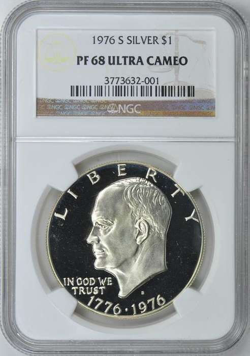 1976 EISENHOWER SILVER $1 DOLLAR  CENSUS 935!   ~NGC GRADED PF68 ULTRA CAMEO~