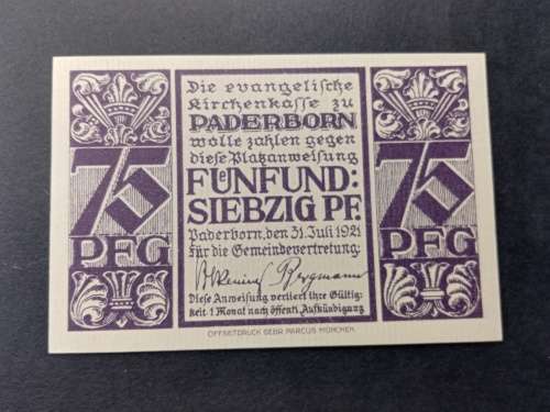 War note 75 pfennig 1921