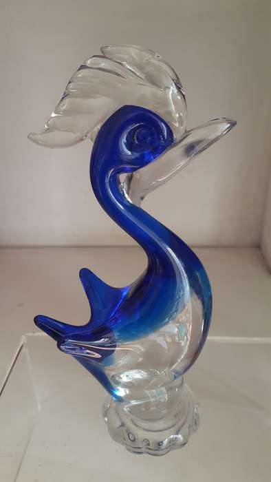 Lovely Tall Murano Blue and clear pedestal Bird Glass Art