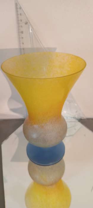 Vintage Frosted Yellow and Blue Vase