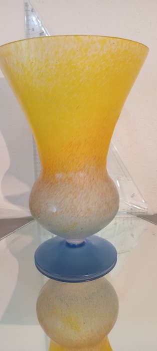 Vintage Frosted Yellow and Blue Vase