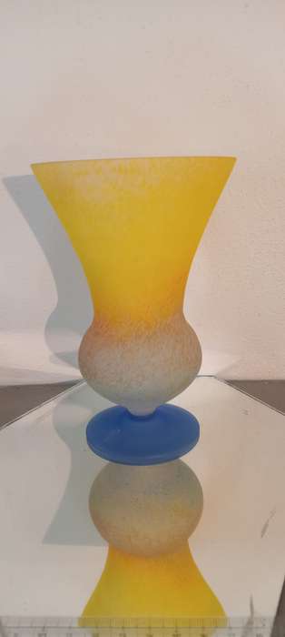 Vintage Frosted Yellow and Blue Vase