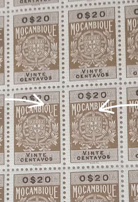 Mocambique 1969 Fiscal Stamps Sheet of 100 stamps(MNH) with variants on numeral stamps