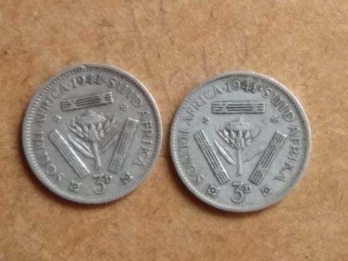 South Africa 3 Pence 1941 Coin (Two coins in total)