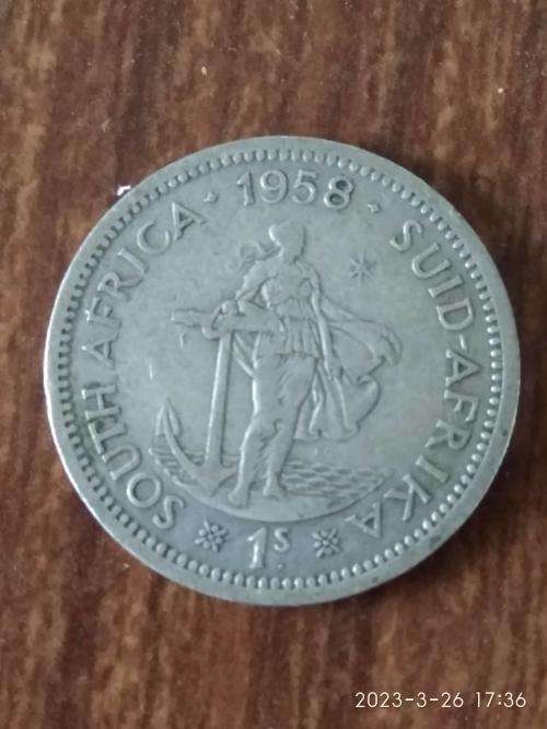 1958 South Africa SA 1 shilling Elizabeth II coin