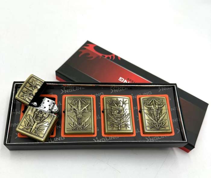 Metal Lighter Skull Hemp Collection set of 4 Lighters