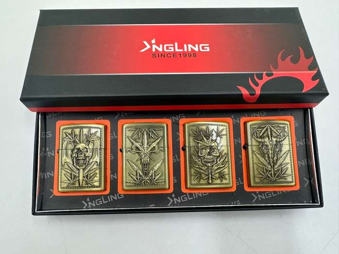 Metal Lighter Skull Hemp Collection set of 4 Lighters