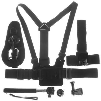 GoPro Accessories Kit wiht Chest / Head / Wrist Strap + Selfie Camera Stick for Hero 4/ 3+ / 3 / 2/1